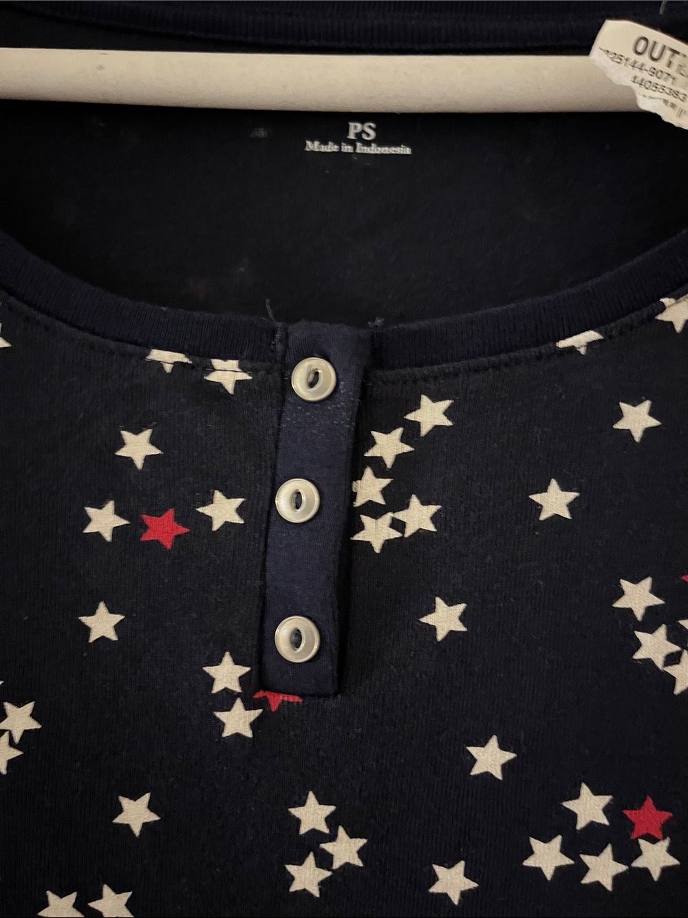 Croft & Barrow Navy Star-Print Short Sleeve Tee with Button Placket - Picture 6 of 6